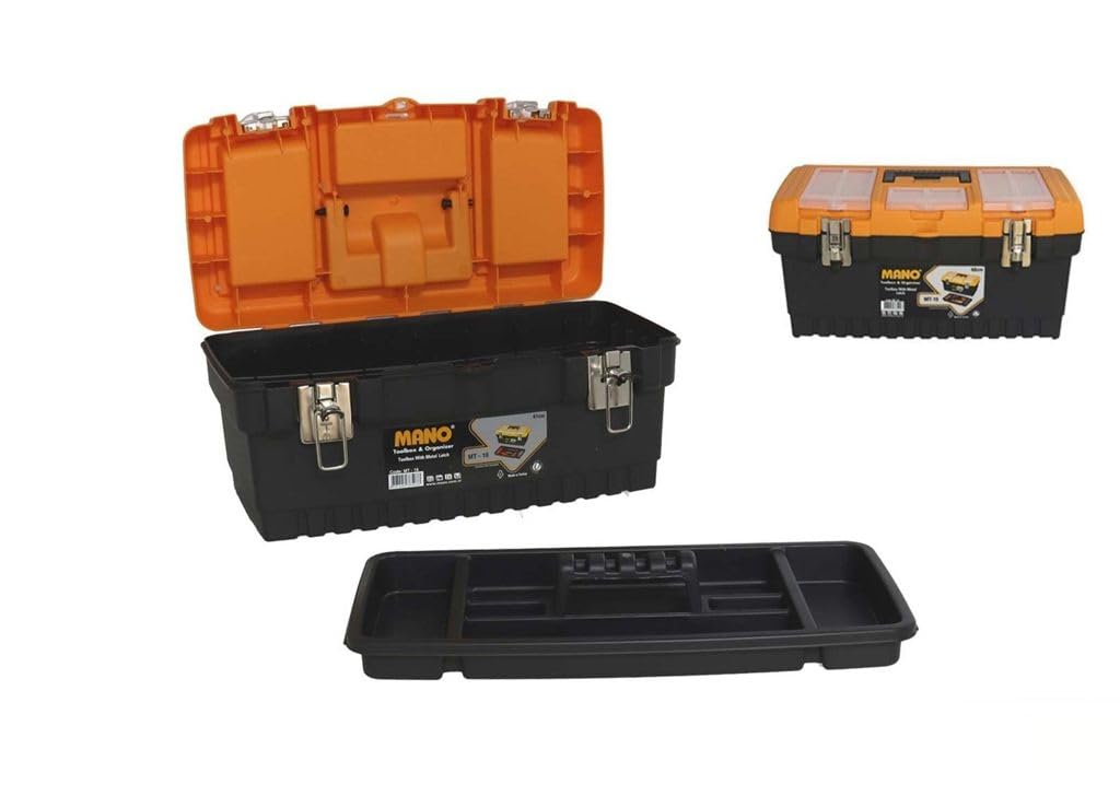 DRW Caja Herramientas Cierre metalico 3 Niveles con Bandeja Negro y Naranja 56.5x31x31 cm