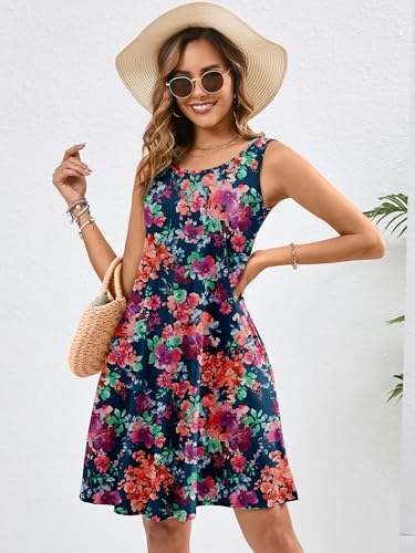 Image of Heymoments Women's Summer Sleeveless Crewneck Dresses Casual Loose Fitted Tank Sundress with Pockets