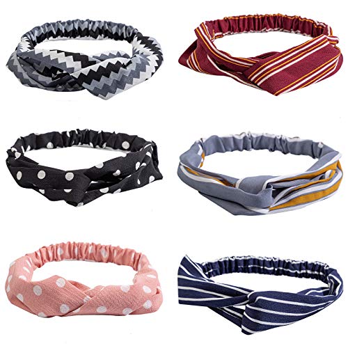 Boho Headbands for Women, Bagvhandbagro 6 Pack Elastic Bandeau Head Bands Criss Cross Hair Wrap Hair Bands Hair Bows Bohemian Floral Style Hair Accessories for Women and Girls
