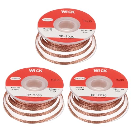 Image of MECCANIXITY Solder Wick Braid No-Clean Desoldering Wick Braid 0.08 Inch Width 10 Feet Length for Remove the Solder Electrical Components 3 Pack