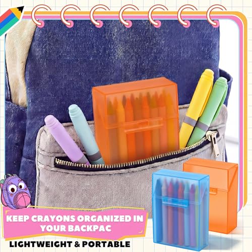 Image of Clabby 4 Pcs Clear Plastic Crayon Boxes Hold 24 Count, Blue,Orange
