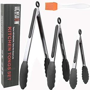 HENSHOW Keukentang Set Van 3, 7″, 9″ En 12″Premium Roestvrijstalen Kooktangen, Antiaanbaklaag En Hittebestendig Handvat, Siliconen Tang Voor Koken, Serveren, Barbecue, Buffet, Salade, Ijs, Oven