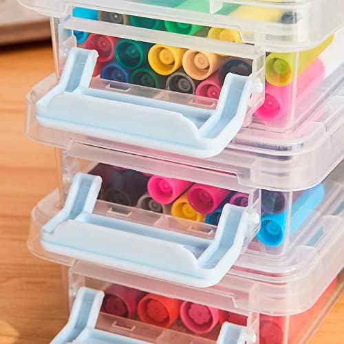 La Llareta 6 Pack Stackable Pencil Box, Translucent Plastic Container, Multifunctional Storage, Large Capacity, for Office Supplies, Brush Painting Pencils, Watercolor Pen, Drawing Tools
