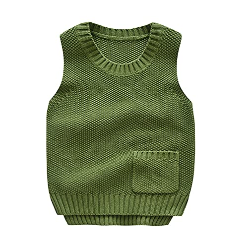 Yiqinyuan Children's Knitted Vest with Pocket Autumn and Winter Solid Color Round Neck Pullover Sweater