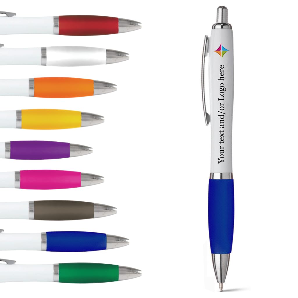 stika.co Set of 20 Blue Promotional Pens - Personalised Rubber Ballpoint Pens for School, Work, and Events - UV printed vibrant colors, with large branding space โ image 1