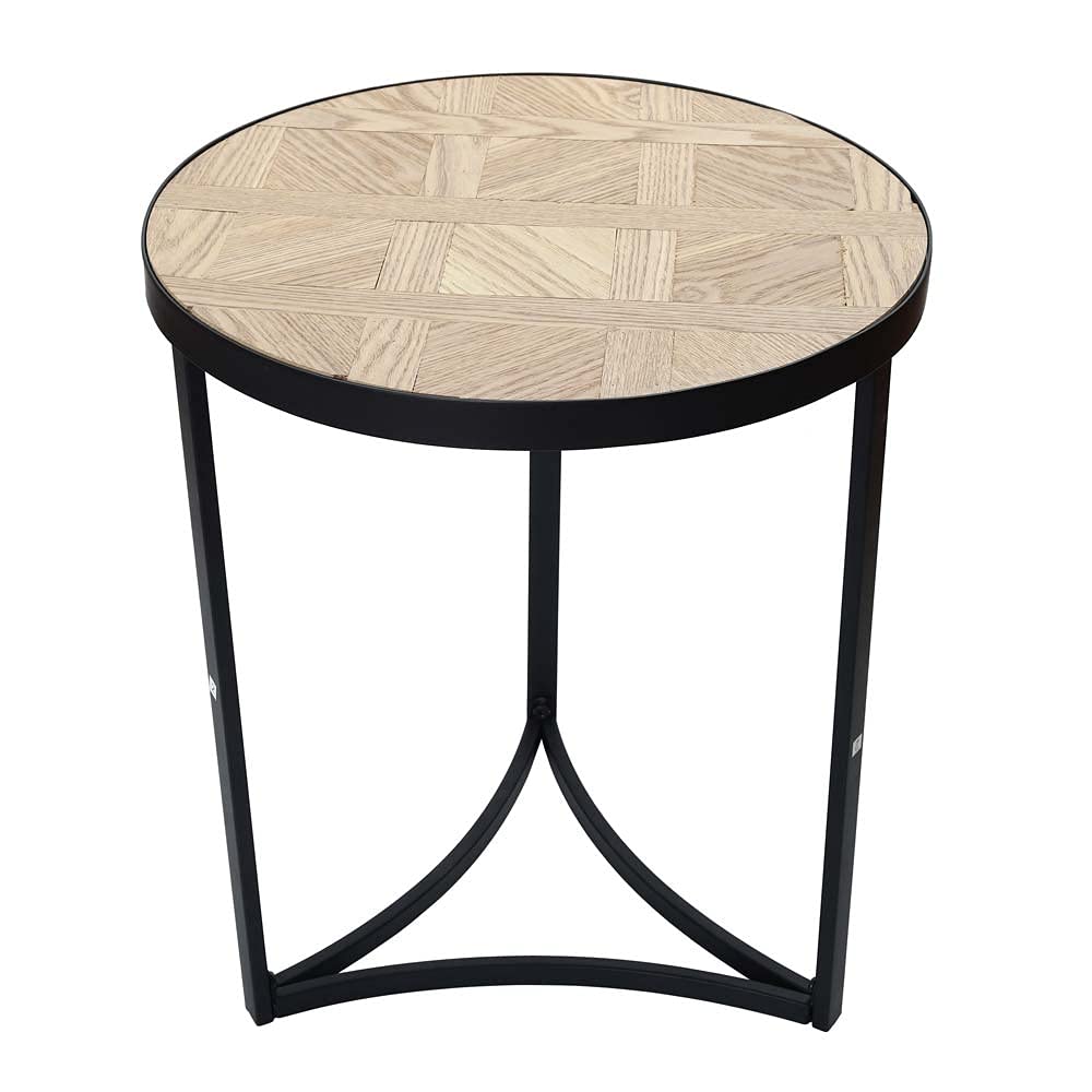 YATAI Modern Round Side Table, Wooden Nested Coffee Table with Patterned Top & Sturdy Metal Frame, Stylish & Durable Bedside Table, Compact Accent End Tables for Living Room, Bedroom, Balcony, Office