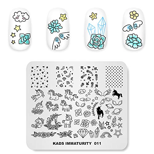 KADS ネイルスタンプ ネイルスタンピングプレート 可愛い馬 ダイヤモンド 翼 ネイルステンシル ネイルアート道具