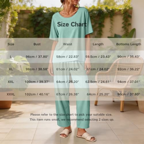 Pj Sets for Woman Short Sleeve Pajama Sets Soft 2 Piece Pjs Mint Green 2XL - image 4