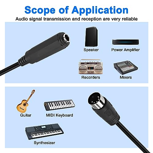 MEIRIYFA 6,35mm Buchse auf DIN 5 Pin MIDI Kabel, MIDI Stecker auf 6,35mm (1/4) Buchse TRS Stereo Audio Adapter Kabel für Lautsprecher, Verstärker, Mixer auf MIDI Keyboard - 35cm