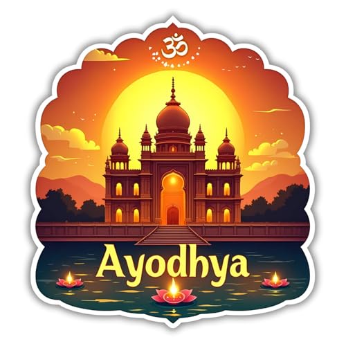 Image of Naxon Ayodhya Theme Souvenir Wooden Refrigerator Stylish Fridge Magnet - Shri Ram Mandir Travel Collectible Gift | Fridge Decoration Magnet for Kitchen & Home Decor | Size 3x3 Inches | Pack of 1