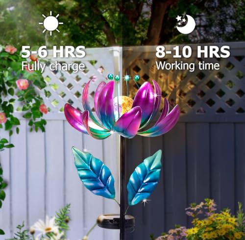 Image of Outdoor Garden Decor Solar Spinners Lights - Metal Wind Spinner Solar Lights for Yard, Patio, Garden Lawn Oranments
