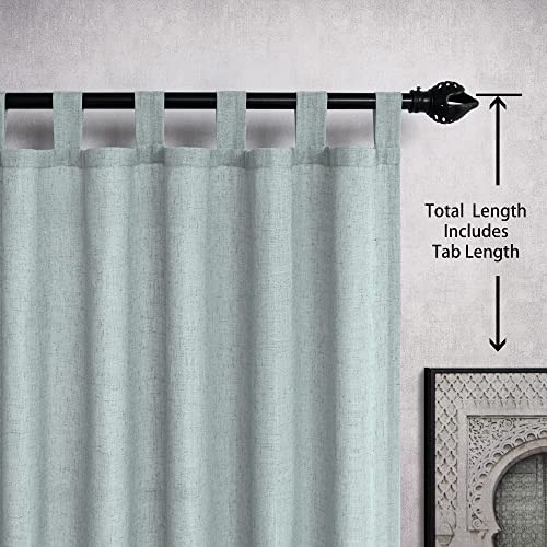 Teal Grey Curtains 96 Inches Long For Living Room Set 2 Panel Tab Spring Summer Linen Textured Semi Sheer Sea Mist Mint Green Curtains For Bedroom Decor Teen Girls Sunroom Dusty Aqua Seafoam Gray Grey #TOP1