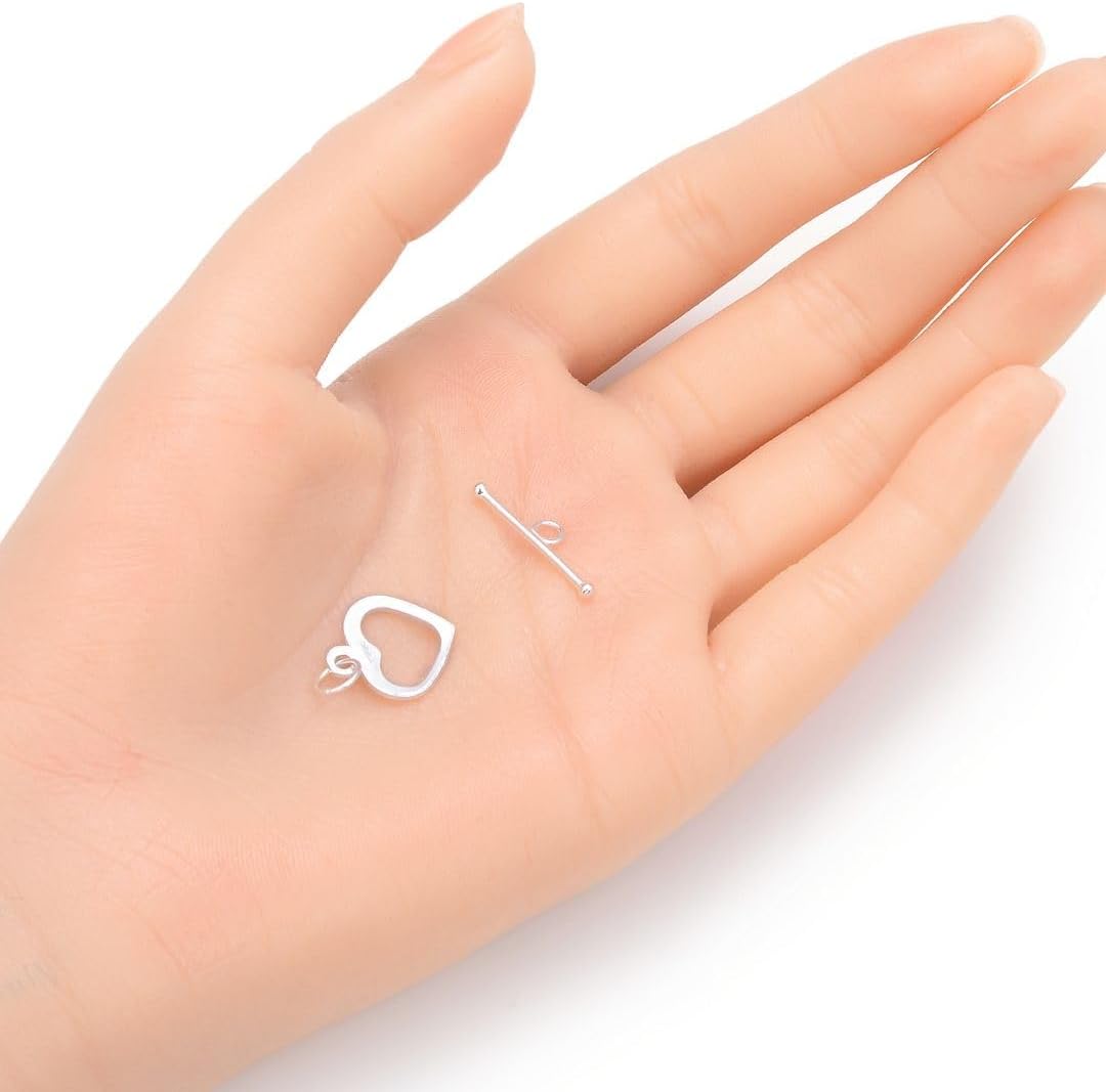 5 Sets Adabele Authentic 925 Sterling Silver Heart Shaped Toggle Clasp T-Bar Closure Set with Bar 16mm for DIY Jewelry Making SS26-BB