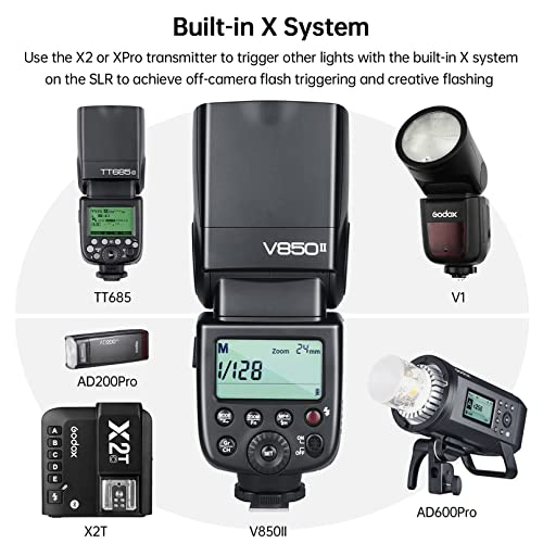 Godox V850Ii Camera Flash Speedlite, Gn60 1/8000S Hss Flash Speedlight With 11.1V/2000Mah Li-Ion Battery, 1.5S Recycle Time 650 Full Power Pops, Compatible For Canon Nikon Sony Fuji Olympus Pentax #TOP2