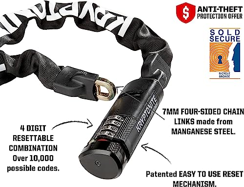 Image of Kryptonite Keeper 712 Combo Bike Chain Lock, 4-Foot 7mm Steel Heavy Duty Anti-Theft Resettable Combination Chain for Bicycles, E-Bikes & Scooters, Sold Secure Bronze | chain-bike-locks