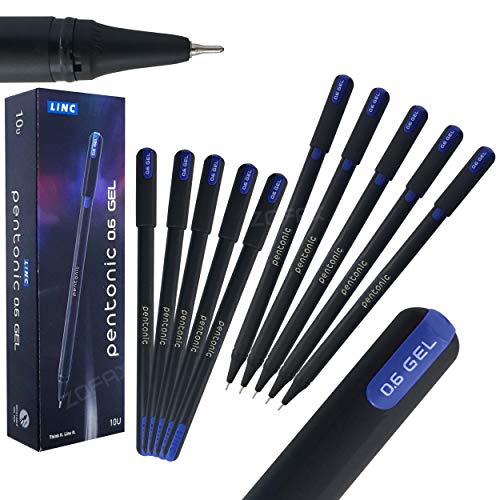 LINC Pentox Waterproof Gel Ink Pens Featherlite Feel Student School Office Home Ideal (10 x 0.6mm Fine BLUE Pens + 2 x ZOFAX Black Pens)