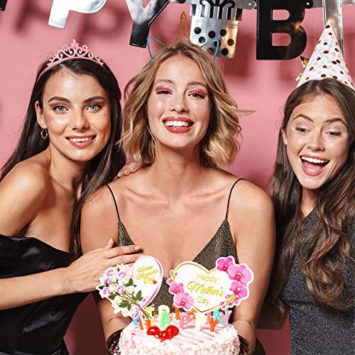 Cotiny 24 Pieces Happy Mother's Day Cake Toppers Heart Flower Cupcake Picks For Mothers Day Theme Party Supplies Cake Decoration, 2 Styles #TOP2