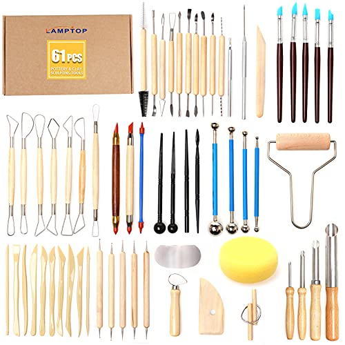 61pcs Keramik Werkzeuge Ton Sculpting Set, Polymer Ton Werkzeuge Ton Sculpting Werkzeuge, Töpferei Schnitzwerkzeug zum Gravieren Modellieren Prägen Formen Kunst DIY Cover