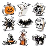Halloween Cookie Cutters Set 9 Pieces, Metal Cookie Cutters Shapes - Bat, Ghost, Pumpkin, Cat, Witch's Hat, Spider, Spider Web, Skull, Tombstone, Stainless Steel Biscuit Molds for Party Decorations