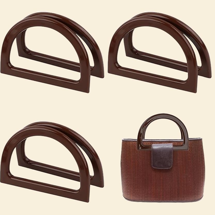 3 peças de alça redonda em forma de D, alças modernas para bolsa de mão feita à mão, Marrom, Regular
