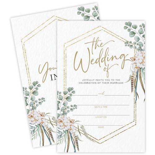 Greenery Eucalyptus Style Wedding Invitations, 25 Fill out style Double