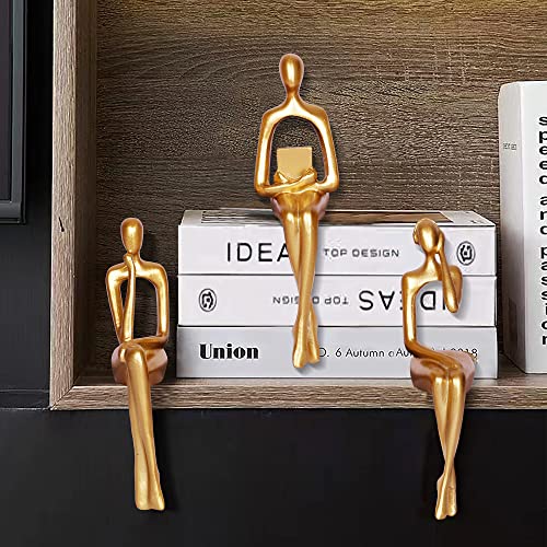 3Pcs Gold Decor Thinker Statue Abstract Art Sculpture Decorations Reading Women Figurine Modern Sitting Shelf Decor For Home Decor Living Room Bookshelf Coffee Table Desktop Office Decoration(Gold) #TOP2