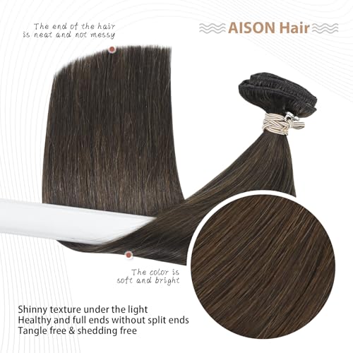 Aison Medium Brown Clip in Hair Extensions Real Human Hair 70G 100% Remy Human Hair Clip in Extensions Soft Silky Straight 7pcs 16clips One Pack 18 Inch Brown Hair Extensions - Thumbnail 5
