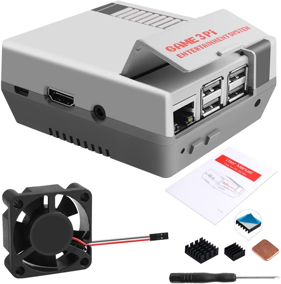 GeeekPi Case for Raspberry Pi 3B+ with Fan, Retro Gaming Nes3Pi Case with Cooling Fan, Pi Heatsinks for Raspberry Pi 2B/3B/3B+