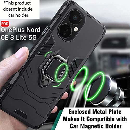 Image of TheGiftKart Tough Armor Bumper Back Cover Case for OnePlus Nord CE 3 Lite 5G | Ring Holder & Kickstand in-Built | 360 Degree Protection Back Cover Case (PC & TPU, Black)