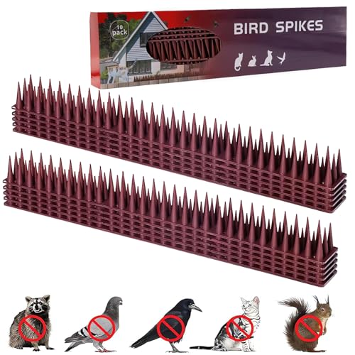 Naturezhen Spuntoni per Piccioni 4.3M, 10 Dissuasori per Balconi Anti-Volatili, Spuntoni per Piccioni in Plastica Resistente UV, Scaccia Uccelli e Gatti per Terrazze, Finestre, Cornici (Marrone)