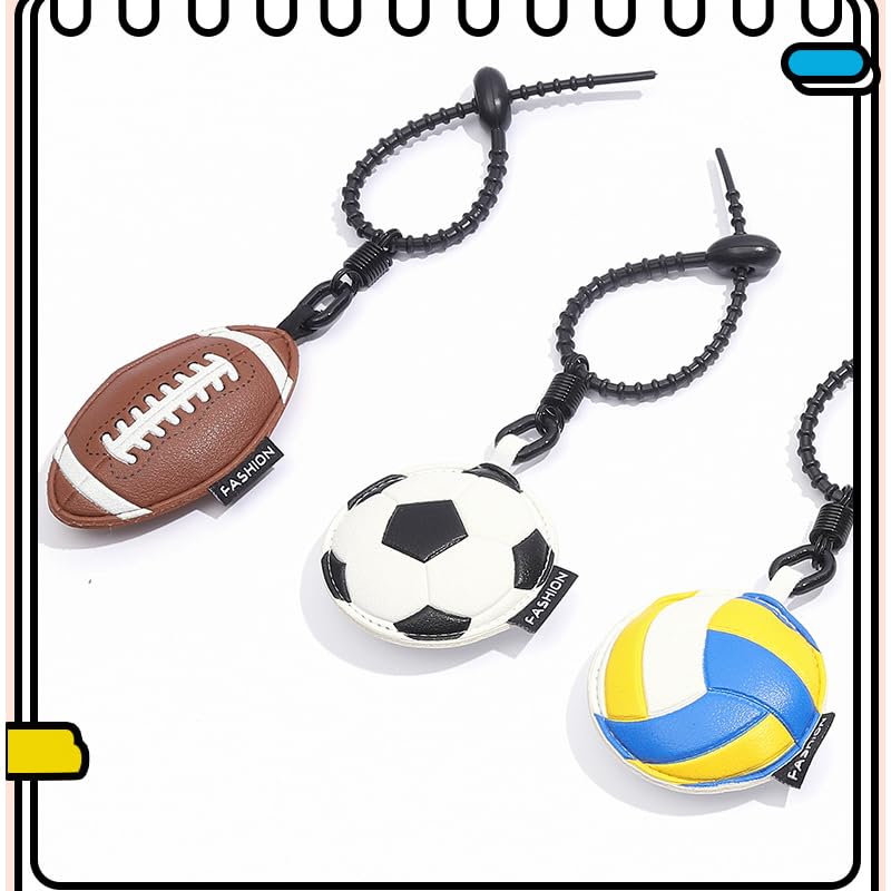Image of Leather Ball Keychain Wristlet Sports Key Ring Car Key Wallet Backpack Bag Gym Accessories Gifts for Men Women