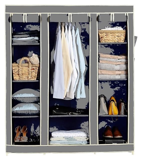 ZOSHOMI ORRIL Portable Foldable Wardrobe Cabinet | Spacious & Durable Storage Organizer with Both Side Pockets | Lightweight & Easy-to-Assemble Closet (70 Inch, Grey)