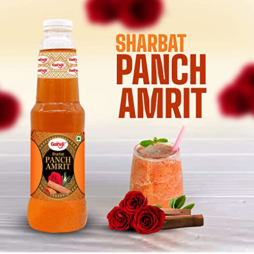 Image of Shree Guruji Badam Kesar Dry Fruit Sharbat & Panchamrit Sharbat Combo Pack Milk Beverage Instant Syrup Refreshing Drink for Summer (1 Litre)