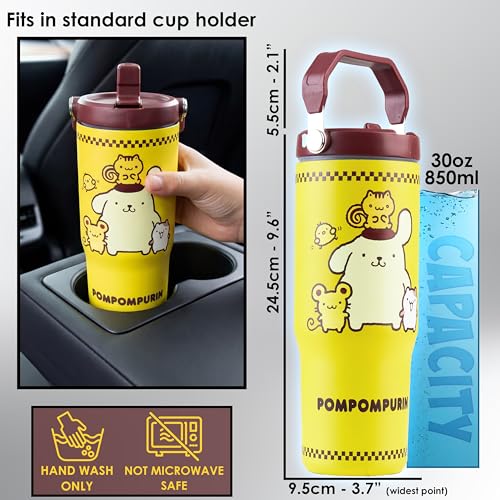 Image of Get Trend Hello Kitty Pompompurin 30oz Tumbler with Handle and Straw, Kids Stainless Steel Insulated Water Bottle,BPA-Free,Leak-Proof, Cold for 12h, Hot 5h, Kawaii Gifts for Girls(Yellow Pompompurin)