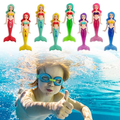 HERKINDNESS Jeux Piscine, 8 Pièces Jouet Piscine Sirène, Jouets de Plongée pour Enfants, Comprend 4 Transparentes et 4 Opaques, pour L'entraînement à...