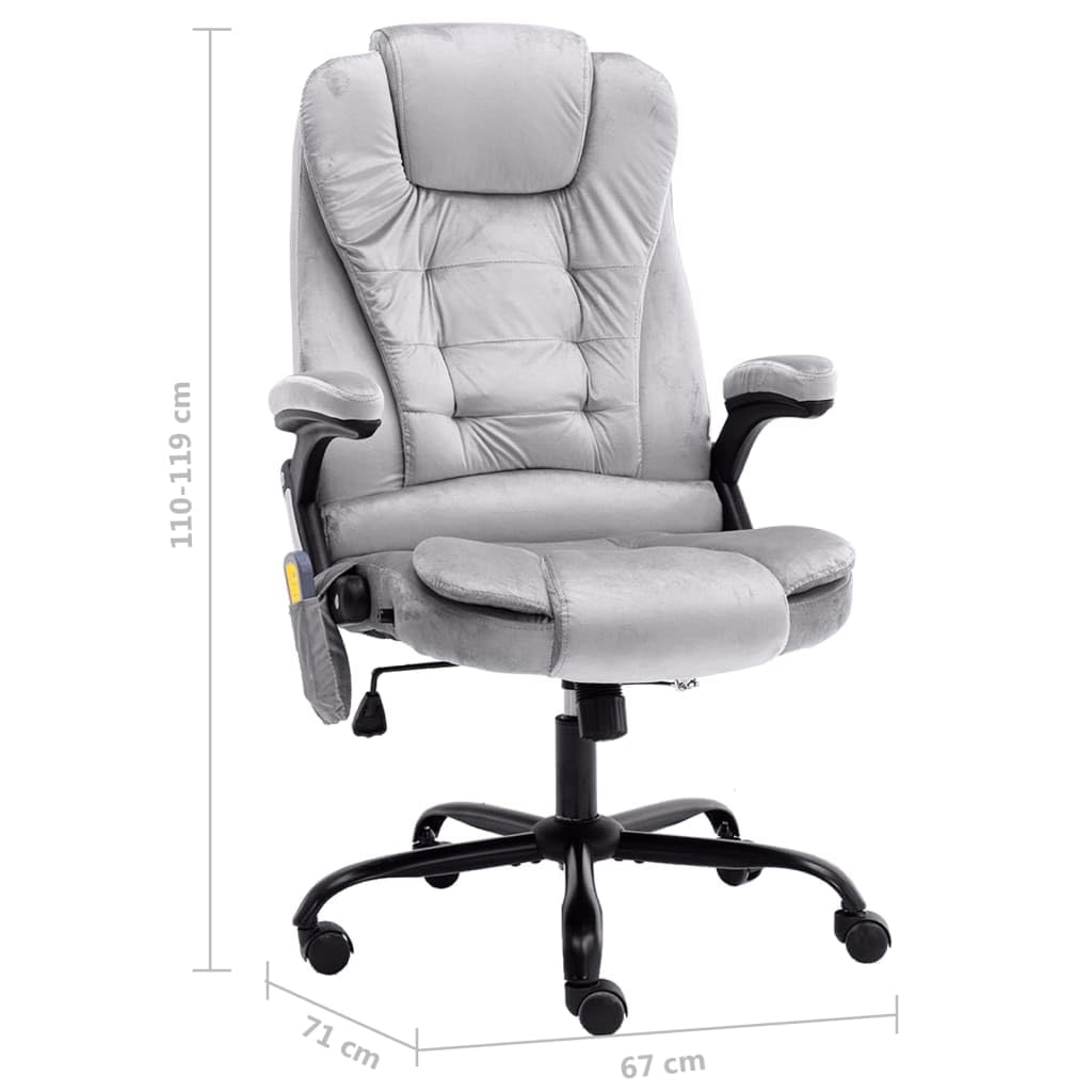 Sedia da ufficio massaggiante in velluto grigio chiaro con funzione riscaldante, ergonomica, girevole, regolabile in altezza, con braccioli e schienale, per casa e ufficio