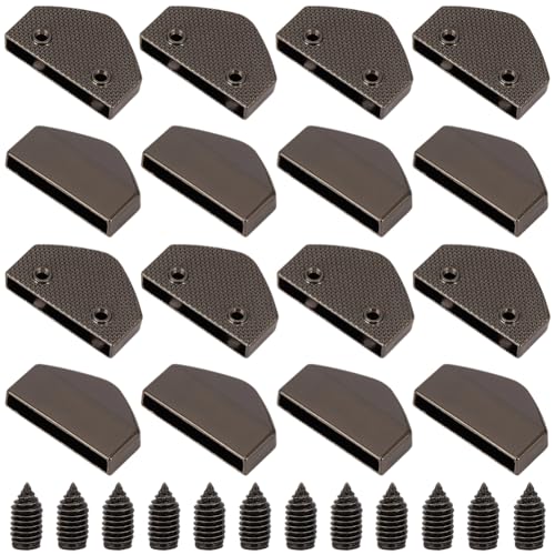 CALFOVERA 16 Jeu D'Embouts de Boucle de Ceinture en Métal Sertis Ruban Pentagone Noir Clips de Fermeture Éclair avec Vis Embouts de Sangle en Cuir pour Sac...