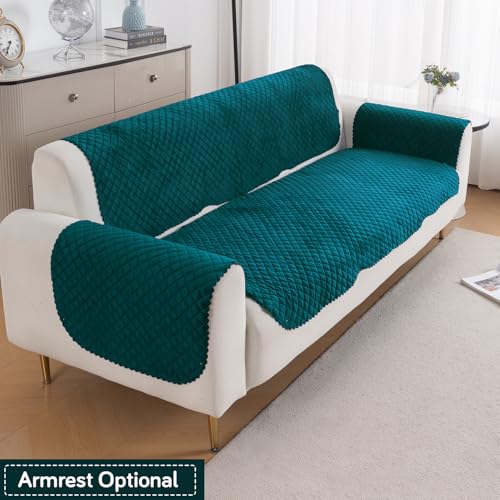 Image of HOKIPO Quilted Sofa Cover 3 Seater for Seat & Back, Washable Kids & Pet Friendly Sofa Cover, 'Quilt Classic' Teal (IN-927-TEAL*2)