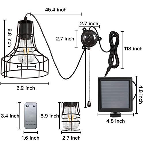Suletake Solar Ceiling Light,Solar Powered Shed Light With On Off Switch, Hanging Light Solar Pendant Light Solar Pendant Light Socket Low Voltage Vintage Edison Bulb With Remote Control #TOP2