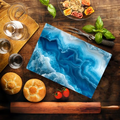 Tabla de cortar de vidrio templado con diseño mármol ágata azul miniatura 2