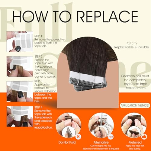 Image of Full Shine Brown Hair Extensions Color 2 /8 /2 Balayage Brown Tape in Hair Extensions Human Hair 20Inch Remy Straight Extension 100G 40Pcs Soft Silky Seamless Skin Weft