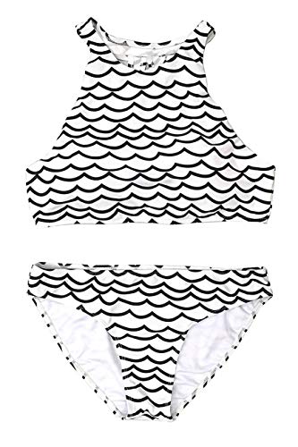 Cupshe Fashion Women's Waves Printing Hollow Back Tank Halter Padding Bikini Set (M), White and Black