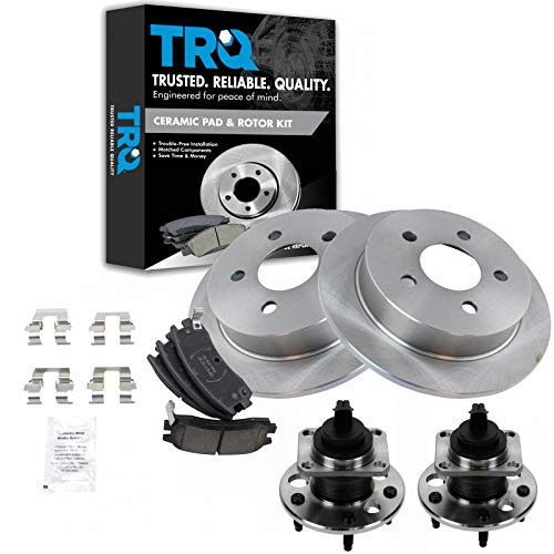 Image of TRQ Rear Brake Pad and Rotor Set Ceramic Solid Rotors Compatible with 1999-2004 Oldsmobile Alero 1999-2005 Pontiac Grand Am