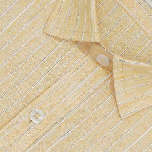 Image of GHPC Cotton Linen Striped Half Sleeves Regular Fit Formal Shirt for Men