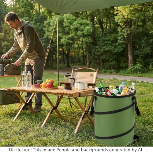 Image of Camping Trash Can, Pop-Up Trash Can /Recycle Bin, Car Garbage Can,Reusable Outdoor Trash Garden Yard Trash Bag Foldable Camping Recycling Bin (Green10gallons)