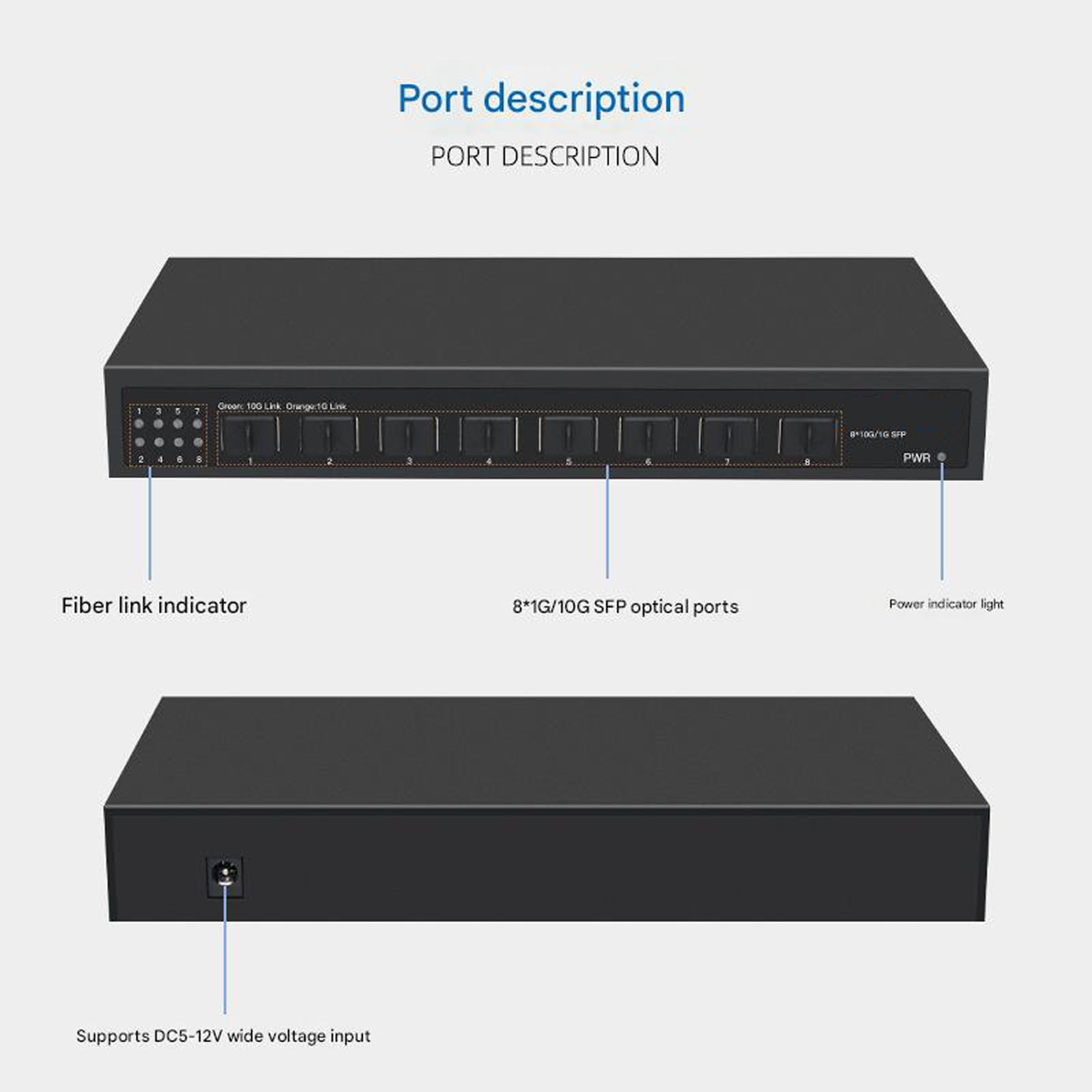 Commutazione di rete in fibra Ethernet non gestita a 8 porte 10Gbps