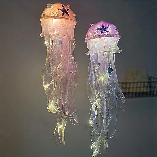 Image of Jellyfish Lamp Led Lantern Decorations for Nursery Birthday Gift | Ocean Theme Decor | Purple Hanging Jelly Fish Light for Bedroom Little Mermaid Birthday Party Baby Shower
