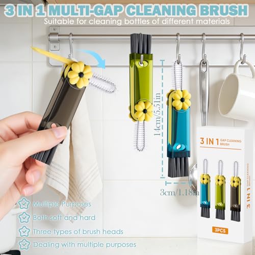 Image of 3 in 1 Cup Lid Gap Cleaning Brush Set, 3Pcs Multifunctional Bottle Cleaning Brush,Cup Lid Gap Cleaner, Home Kitchen Crevice Brush Tools