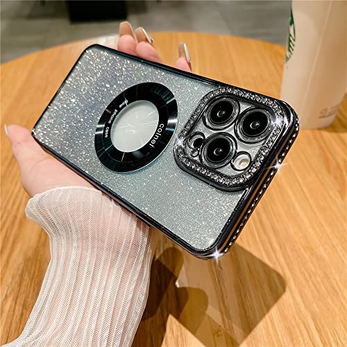 Étui magnétique en strass luxe pour iPhone 14 Pro Max antichoc noir