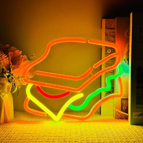 Image of Sandwich Neon Sign LED Sandwich Sign for Wall Decor Dimmable Neon Light for Fast Food Shop Decoration Wall Hanging Food Sign for Home Kitchen Restaurant Party Gift for Boys Girls